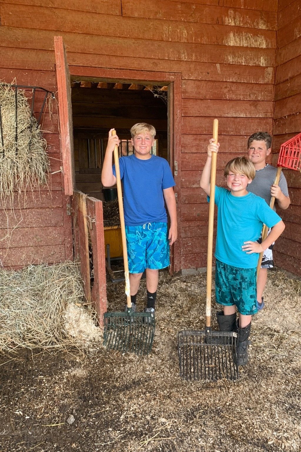 Kids helping with barn chores