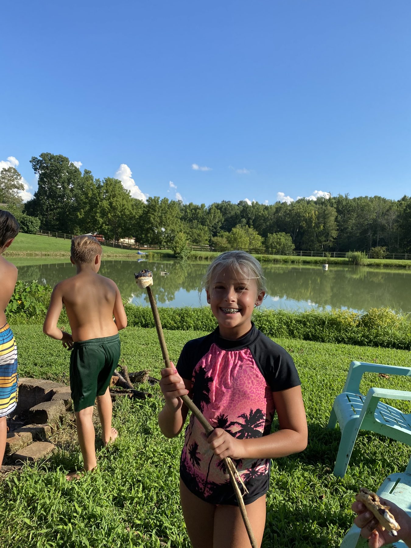 A camper with a fishing pole